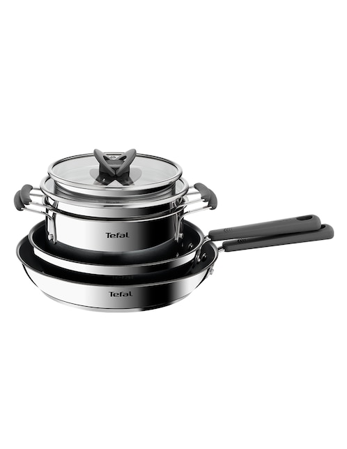 Batería de cocina T-Fal de aluminio antiadherente titanio 6 piezas