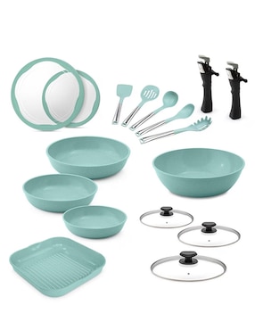 Batería De Cocina Jade Cook Jade Smart Plus De Acero Inoxidable Antiadherente Minerales Naturales 17 Piezas