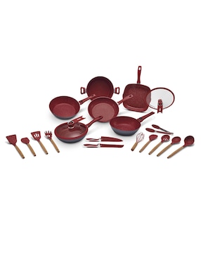 Batería De Cocina Flavor Stone Family Set Deluxe De Aluminio Antiadherente Minerales Naturales 20 Piezas