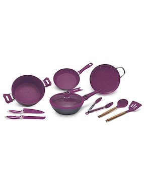 Batería De Cocina Flavor Stone Master Set Deluxe Grape De Aluminio Antiadherente Minerales Naturales 10 Piezas