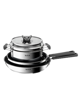 Batería de cocina T-Fal de aluminio antiadherente titanio 6 piezas