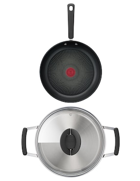 Batería de cocina T-Fal de aluminio antiadherente titanio 6 piezas