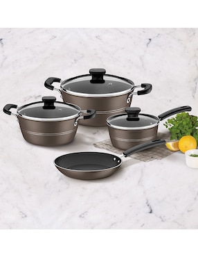 Batería de cocina Tramontina de aluminio antiadherente starflon excellent 7 piezas