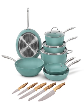 Batería de cocina Jade Cook de acero inoxidable antiadherente cerámica 10 piezas