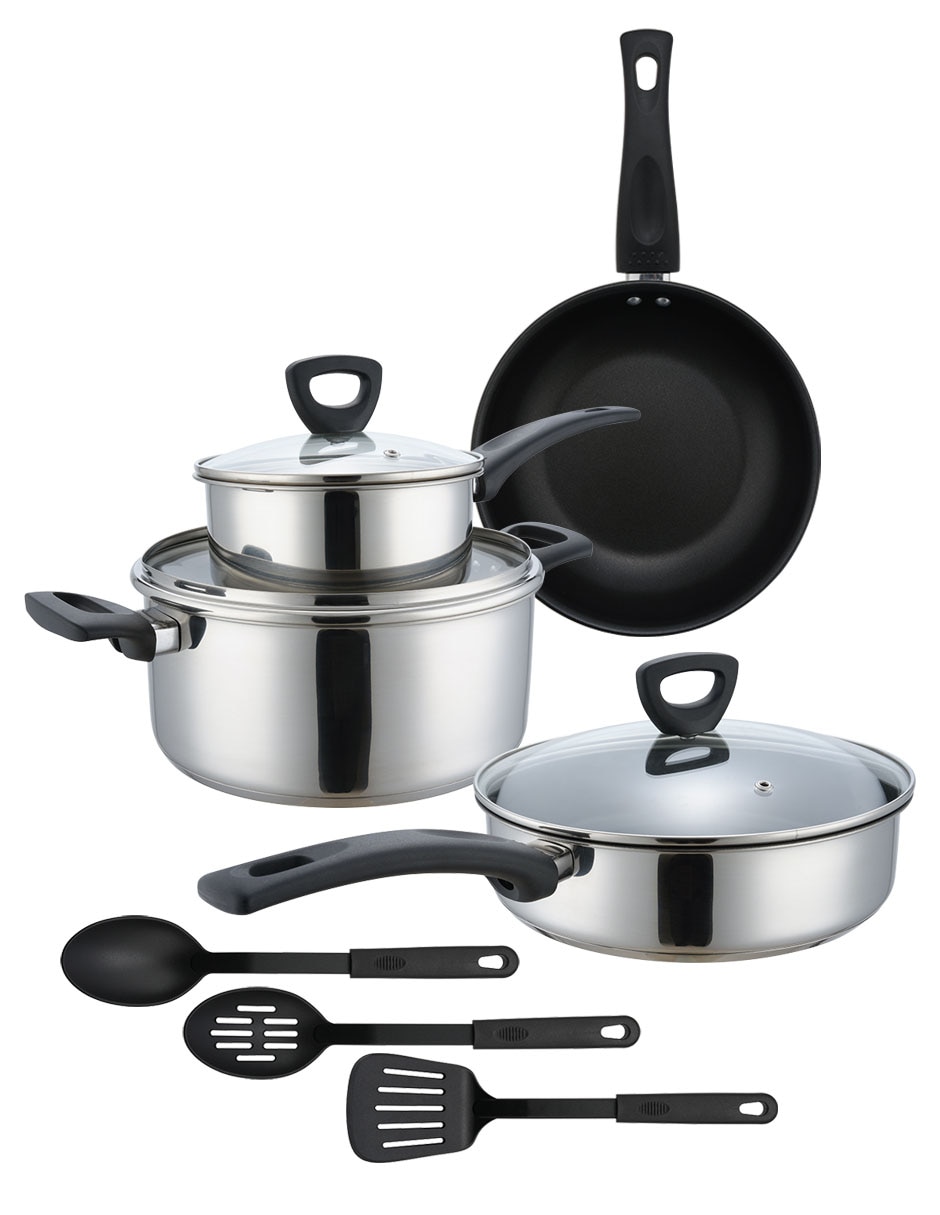 Batería de cocina de acero inoxidable antiadherente convencional 10 piezas Batería de cocina de acero inoxidable antiadherente convencional 10 piezas