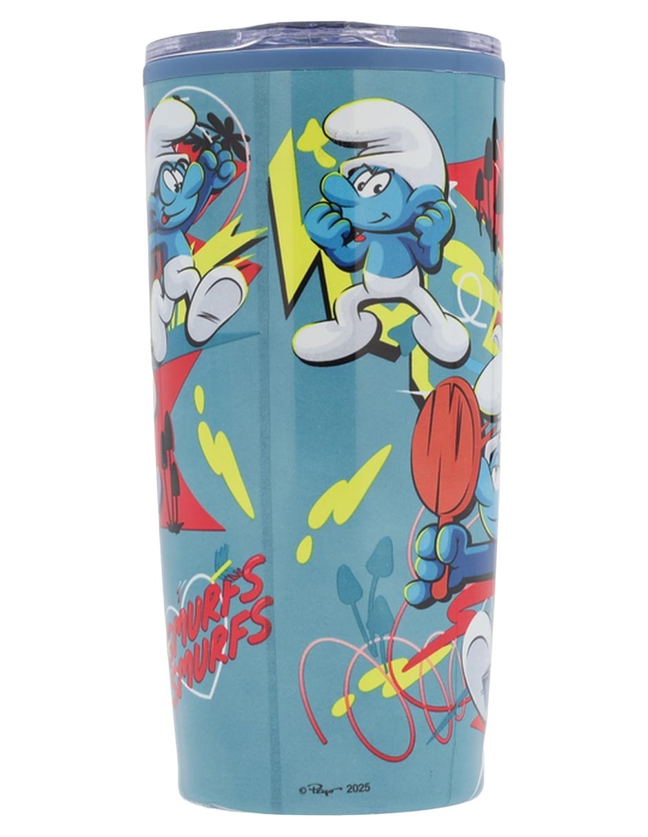 Termo de acero inoxidable Pitufos con tapa flip top 500 ml 2
